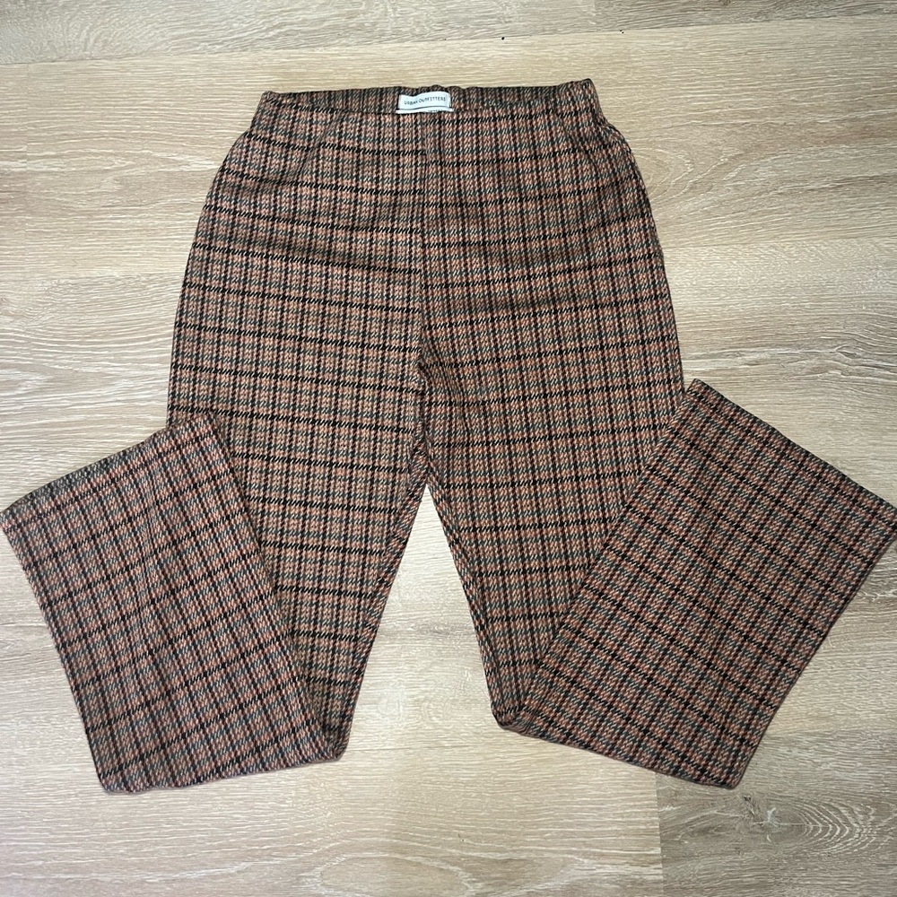 Urban Outfitters brown plaid mid flare pants with elastic waistband